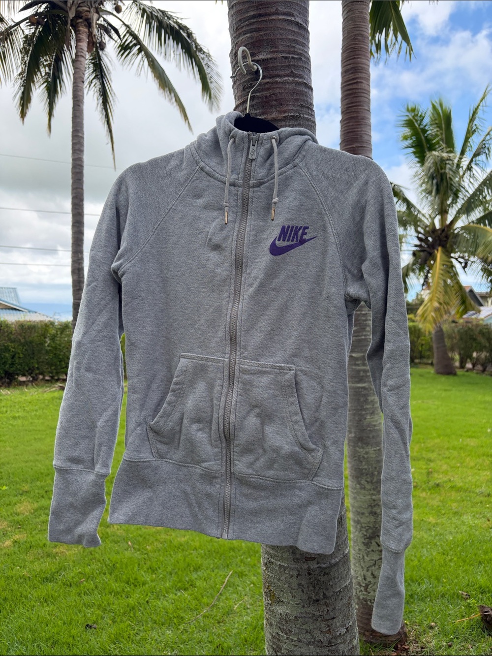 Nike Gray Full-Zip Hoodie with Purple Swoosh